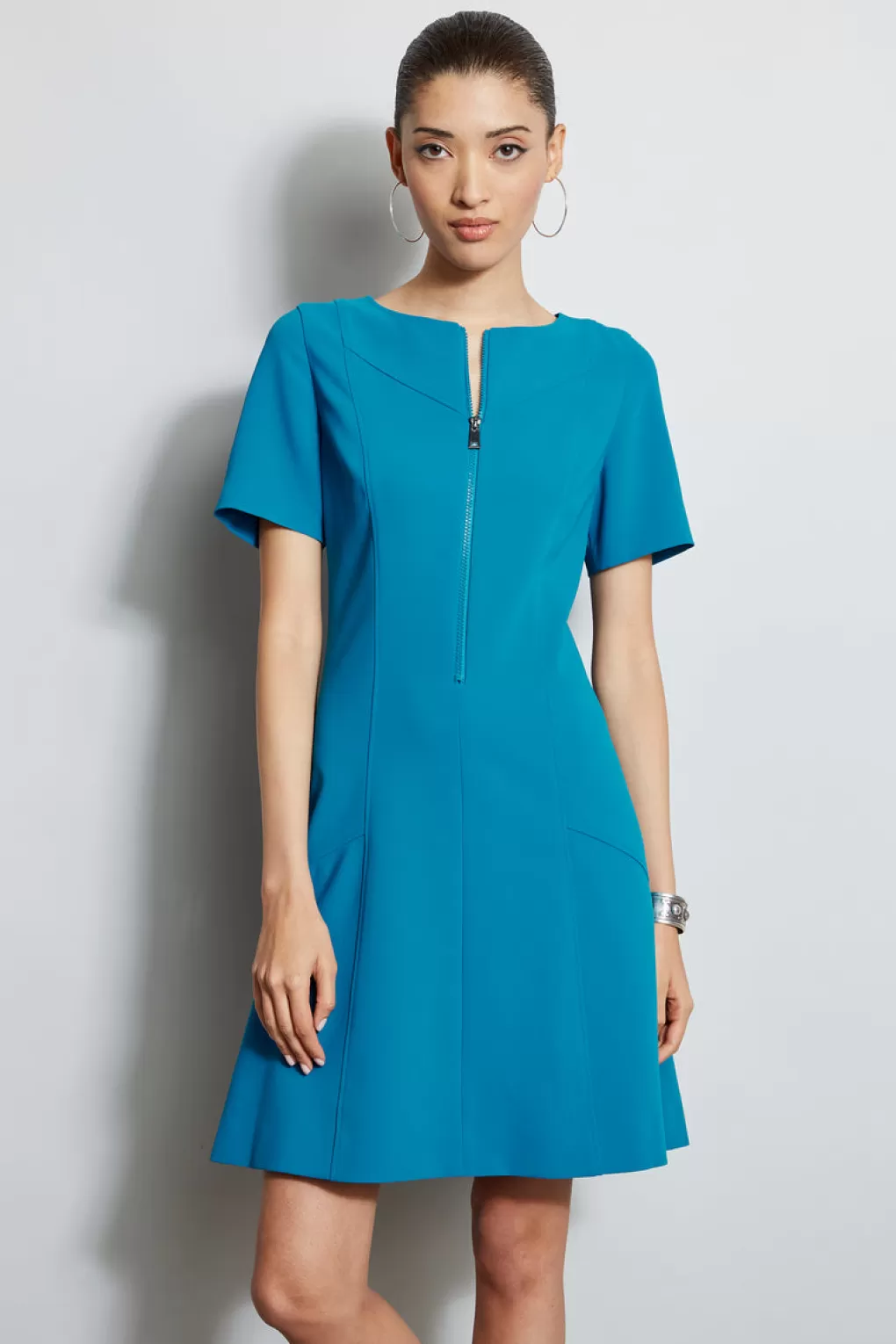 Shop Elie Tahari Zip Crepe Dress HAVANA BLUE